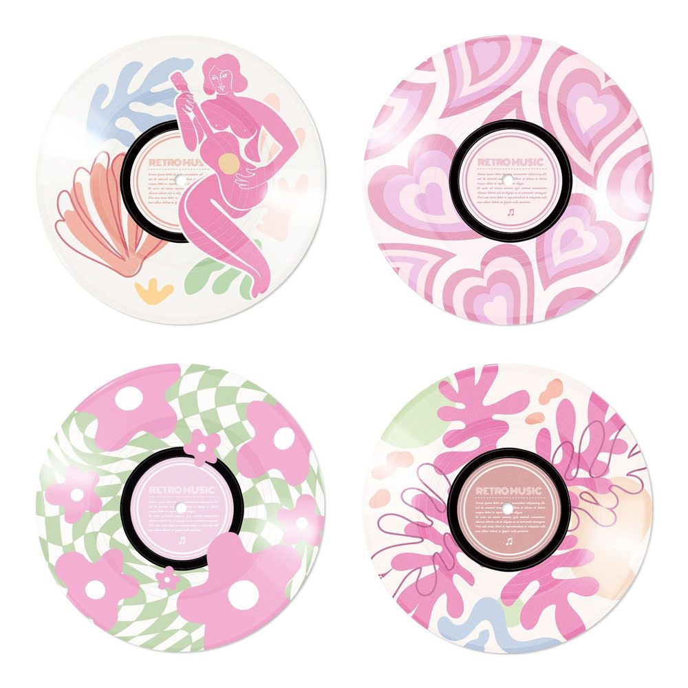 Preppy Record Decor Set Of 4, Preppy Room Decor Aesthetic, Pink Dorm Room🙊